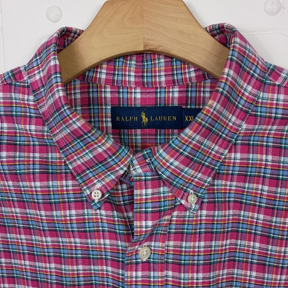 Ralph Lauren Mens Shirt XXL Pink Plaid Button Down Long Sleeve Naked Pony Preppy - Picture 4 of 11
